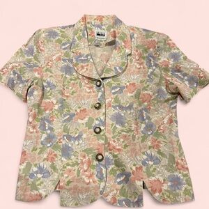 Vintage Leslie Fay Floral Short-Sleeve Jacket pearl buttons grandmacore